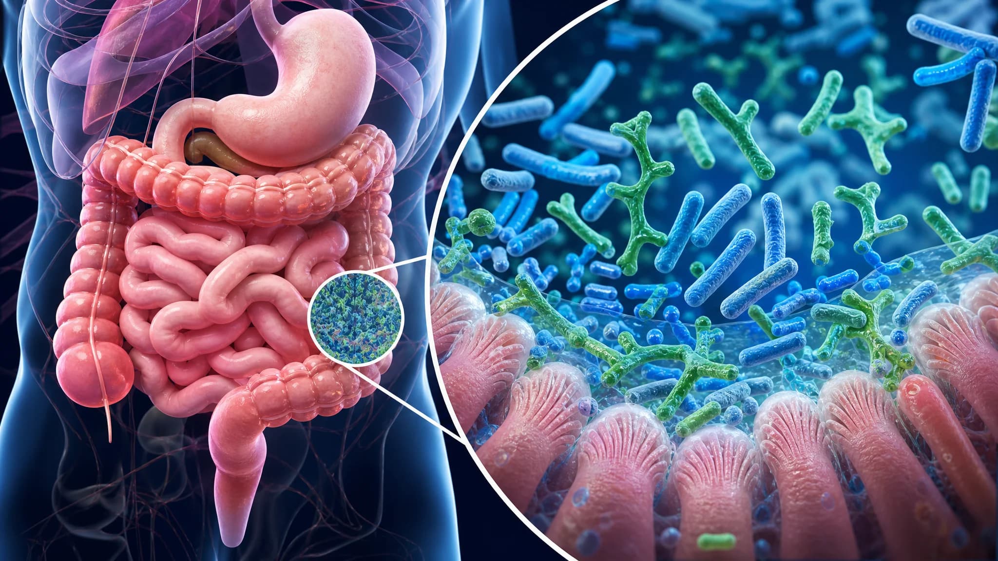 Representación visual de la microbiota intestinal y su relación con la energía